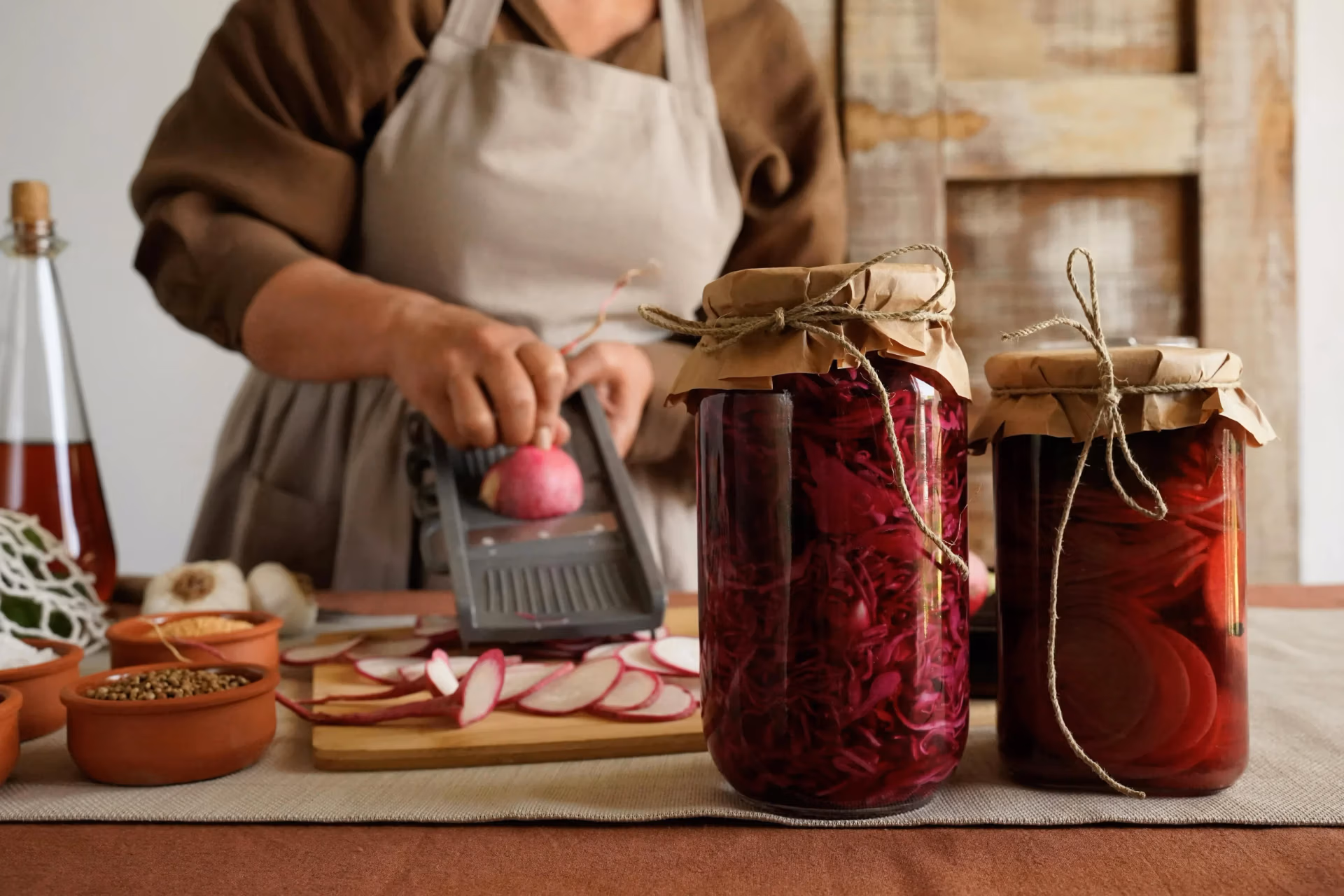 Lady making sauerkraut